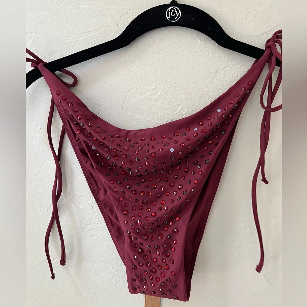 ♥️SKIMS SWIM RHINESTONE TIE BIKINI BOTTOM WINE XL